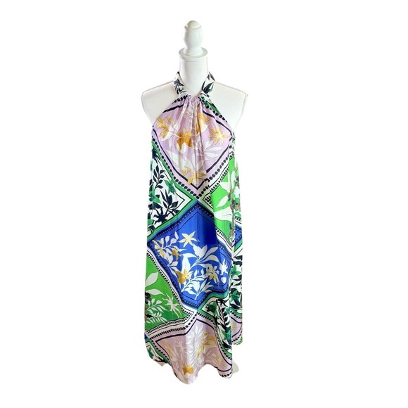 INC International Concepts Dresses & Skirts - INC Women's Halter Blue Green & Lavender Floral Print Midi Scarf Dress Sz M NWT